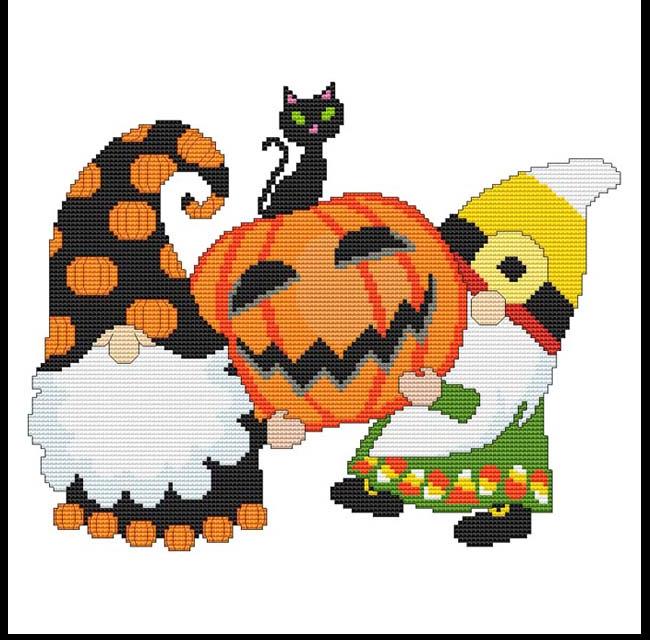 (image for) Halloween Gnomes - Cat on Pumpkin